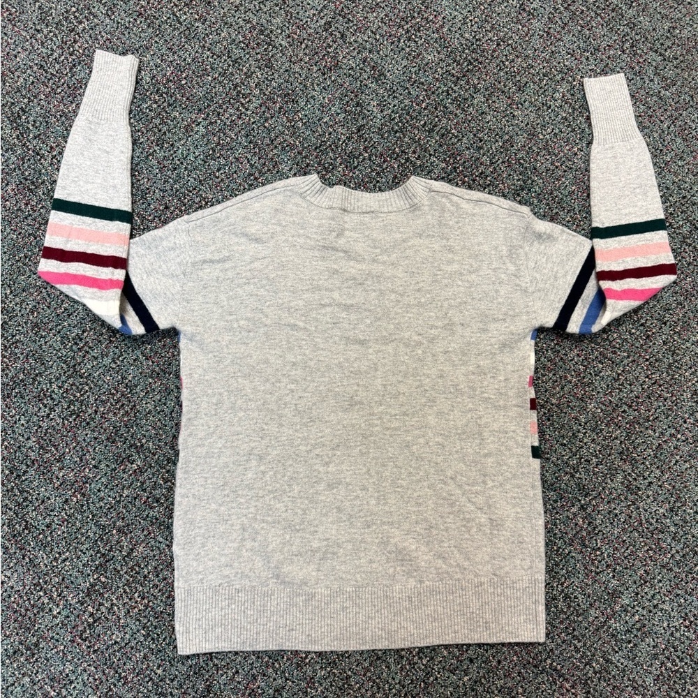 SUMMERSALT The Coziest Cashmere Blend Striped Crew-Rainbow Stripe on Wolf Size S - Picture 10 of 12